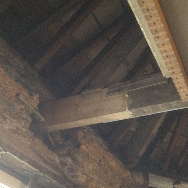 A timber repair in a roof